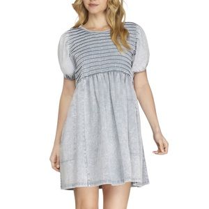 223. Women's Washed Blue Denim Pintucked Detail Dress NWT